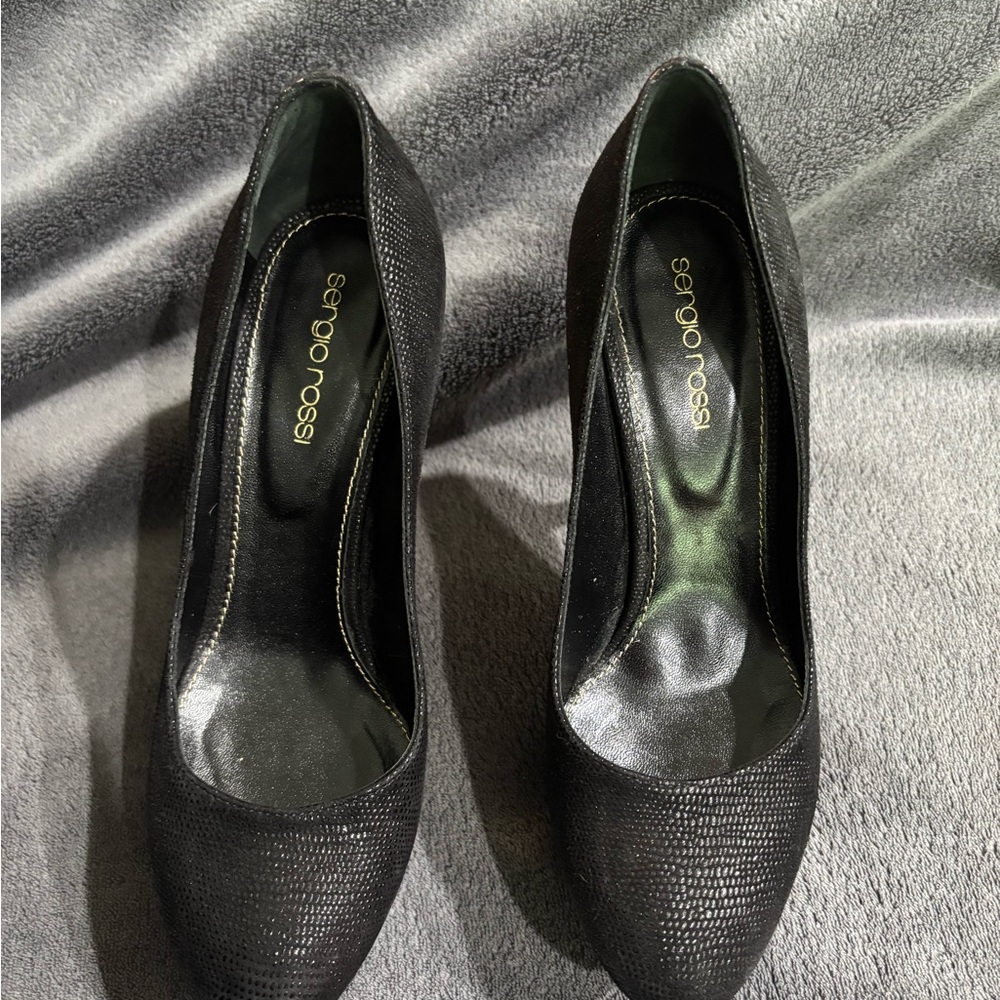 Sergio Rossi Black Leather Platform Heels